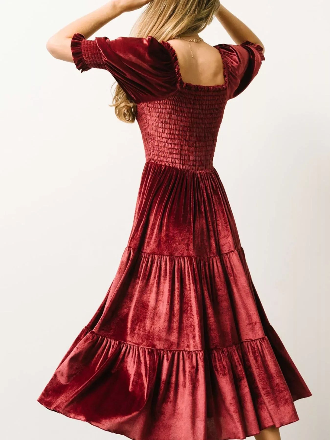 Calista Velvet Smocked Midi Dress - Naarks