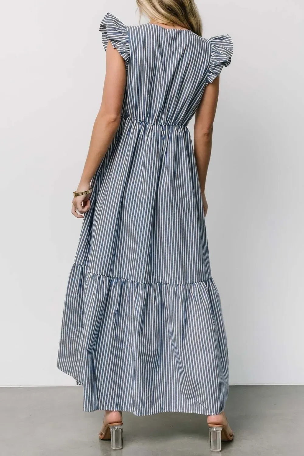Maris Stripe Ruffle Midi Dress - Naarks