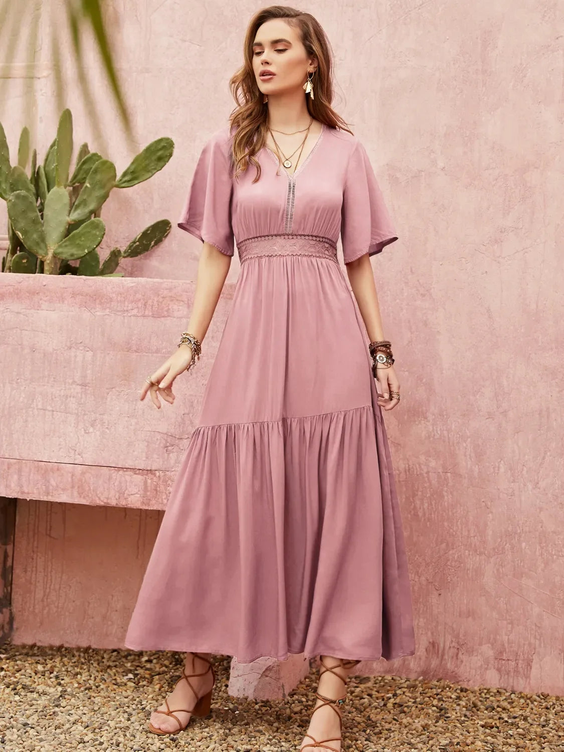 Awina Lace Ruched Midi Dress - Naarks