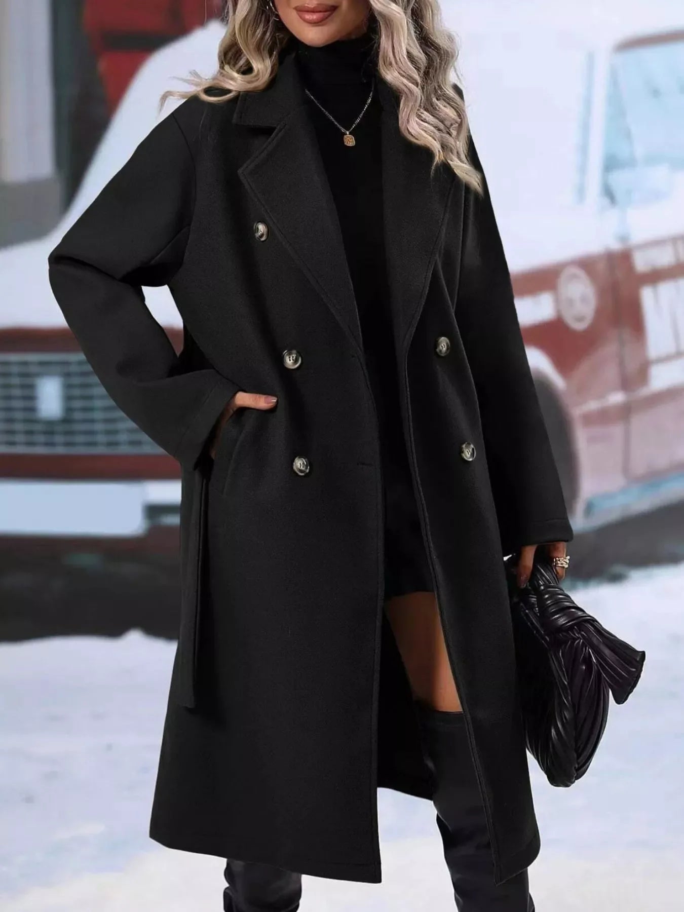 Celestine Double-Breasted Tie-Waist Coat - Naarks