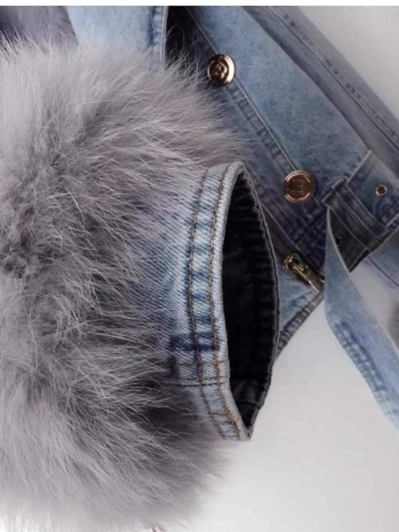 Aurora Faux Fur Collar Denim Jacket - Naarks