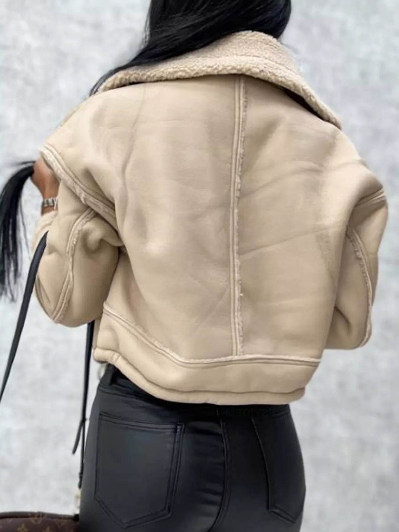 Lyra Sherpa-Trim Cropped Jacket - Naarks