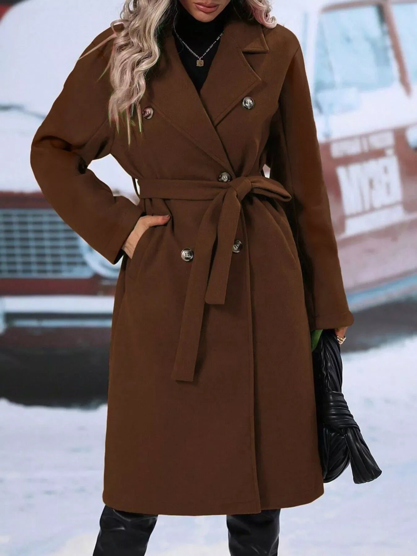 Celestine Double-Breasted Tie-Waist Coat - Naarks