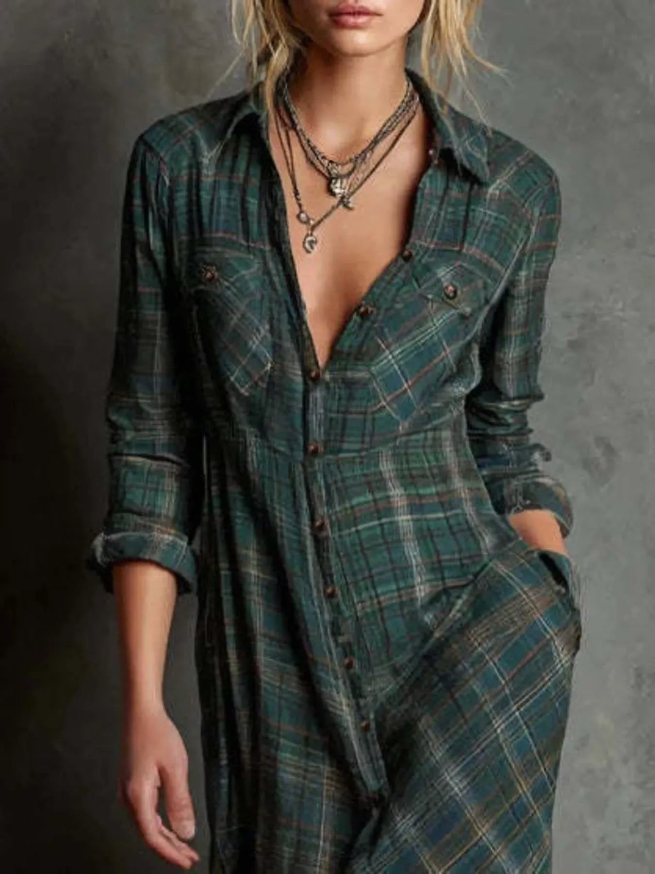 Corvina Plaid Maxi Shirt Dress - Naarks