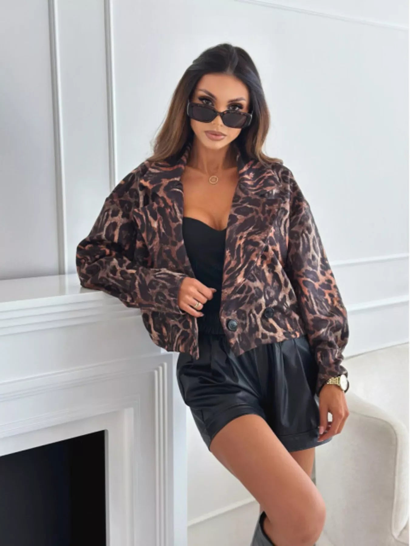 Selene Leopard Cropped Blazer - Naarks