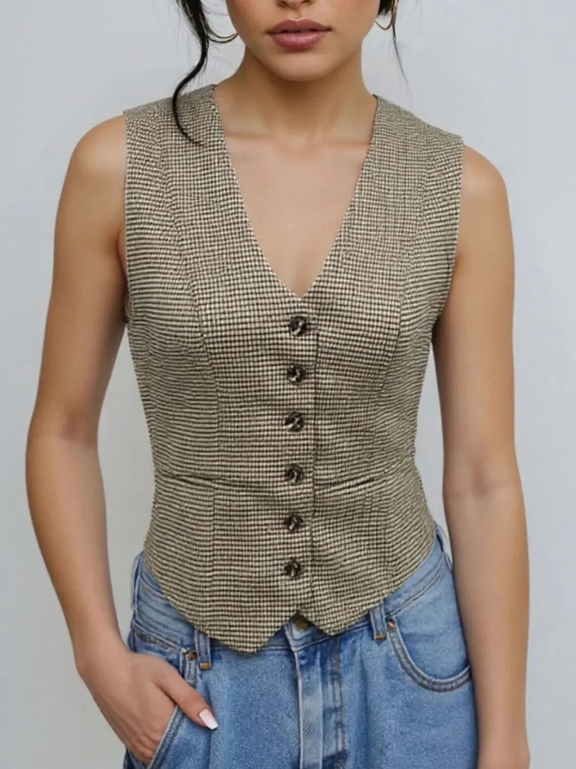 Lara Plaid Button-Down Vest - Naarks