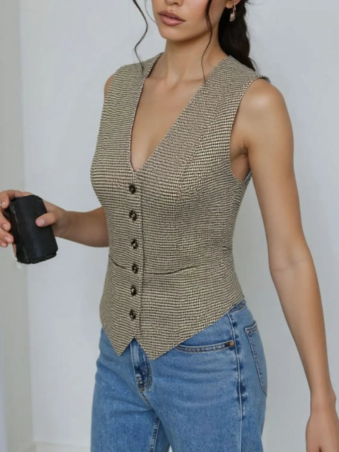 Lara Plaid Button-Down Vest - Naarks