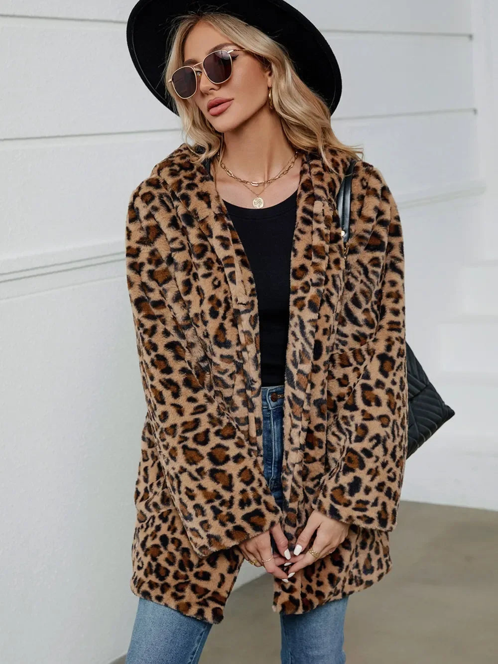 Zeba Fuzzy Leopard Hooded Jacket - Naarks