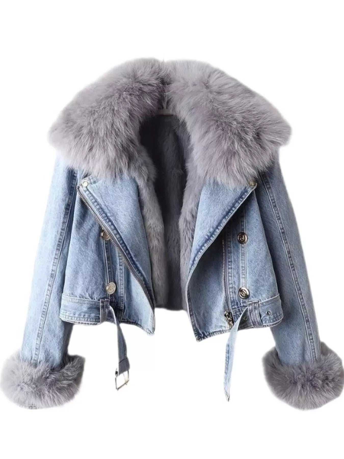 Aurora Faux Fur Collar Denim Jacket - Naarks