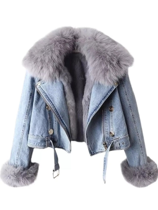 Aurora Faux Fur Collar Denim Jacket - Naarks