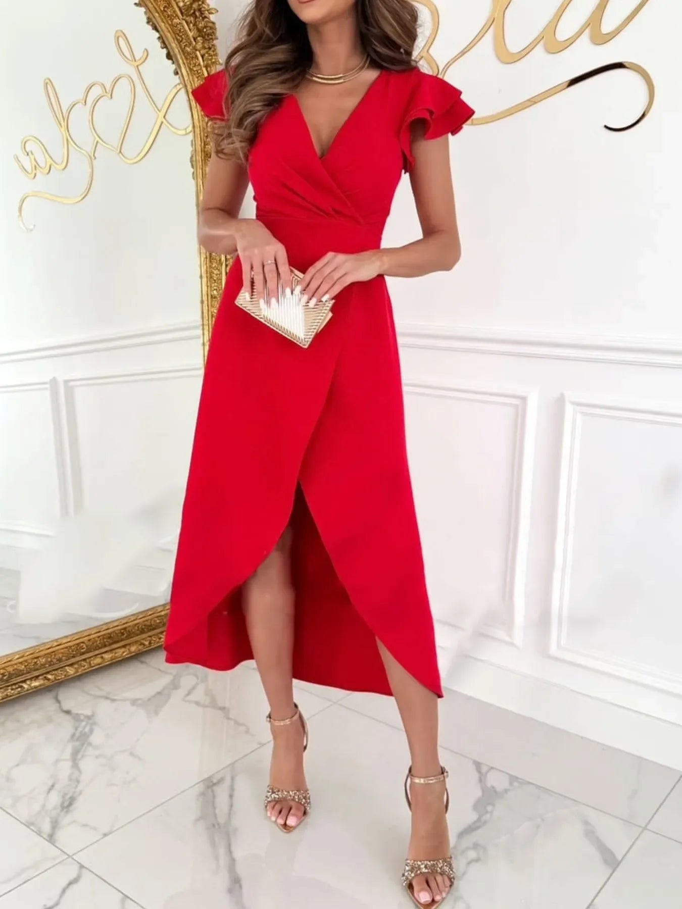 Rina Surplice Ruffle Dress - Naarks