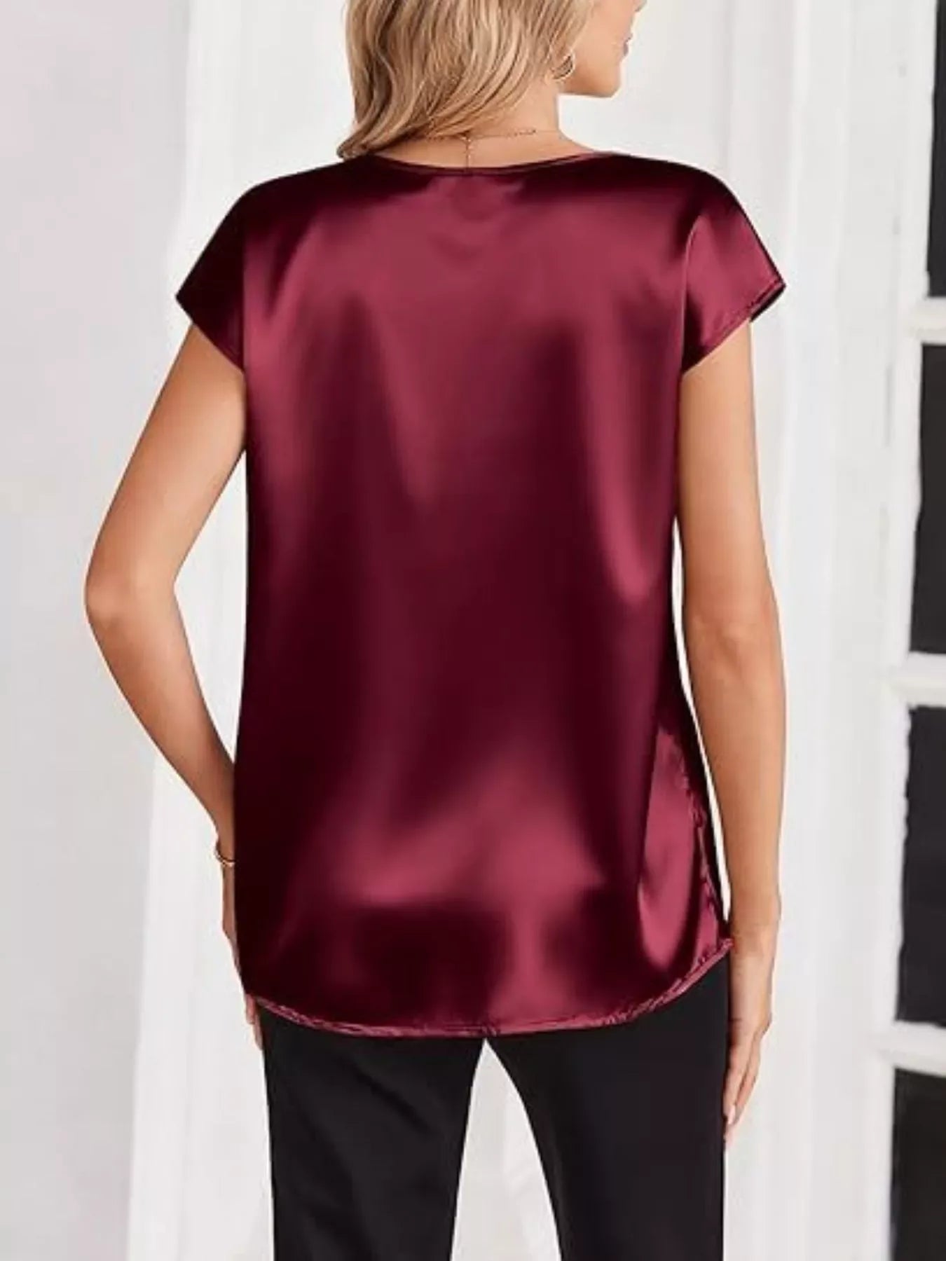 Anastasia Satin V-Neck Blouse - Naarks