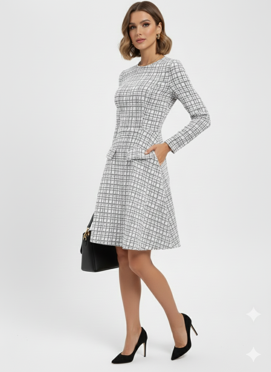Margot Grid A-Line Dress