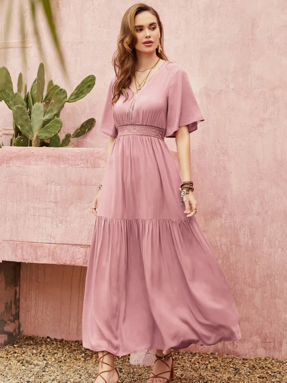 Awina Lace Ruched Midi Dress - Naarks