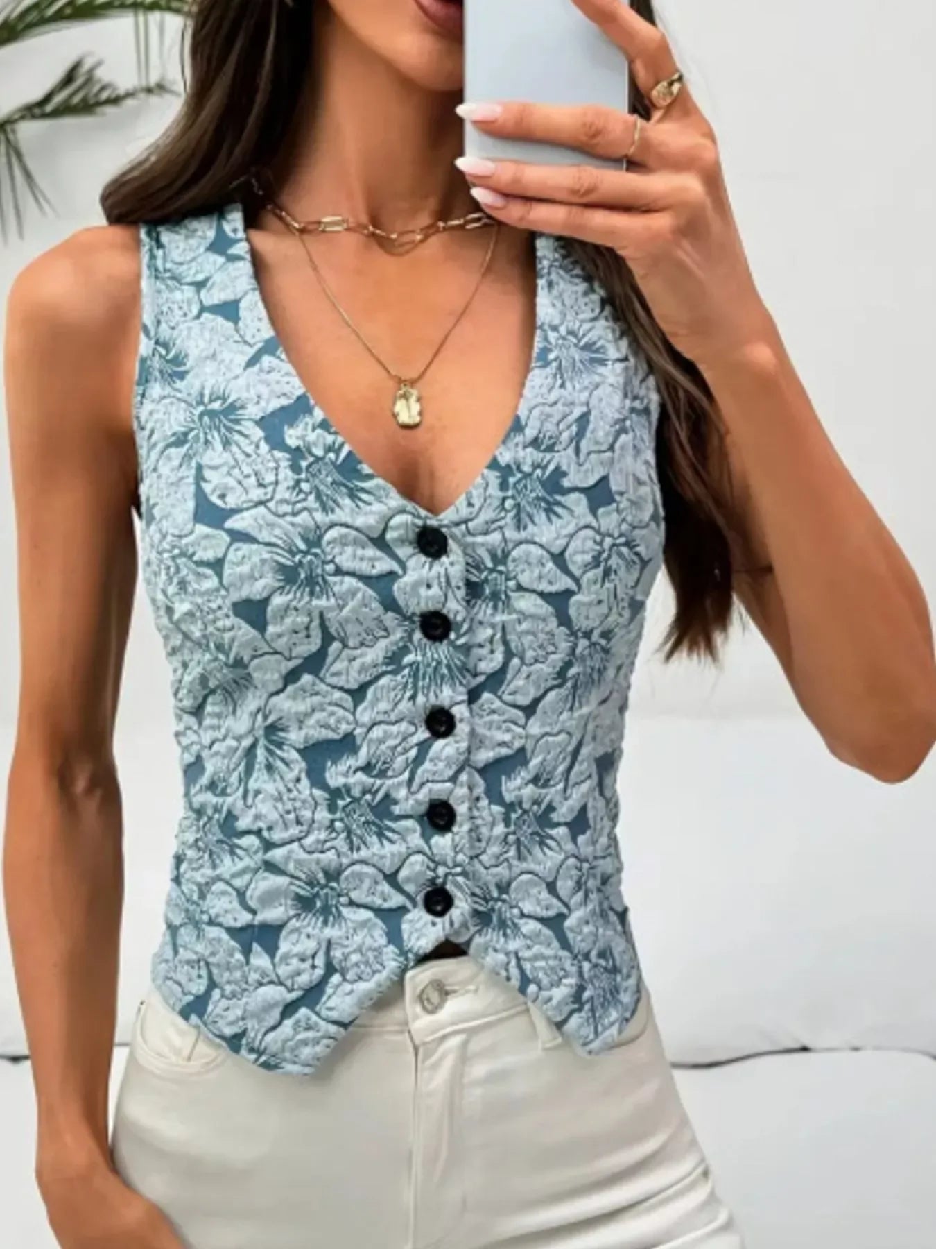 Marielle Floral Jacquard Vest Coat - Naarks