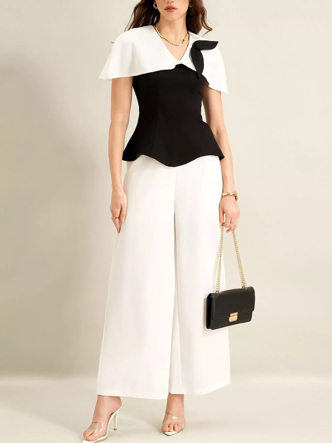 Katrina Peplum Top & Wide-Leg Pants Set - Naarks