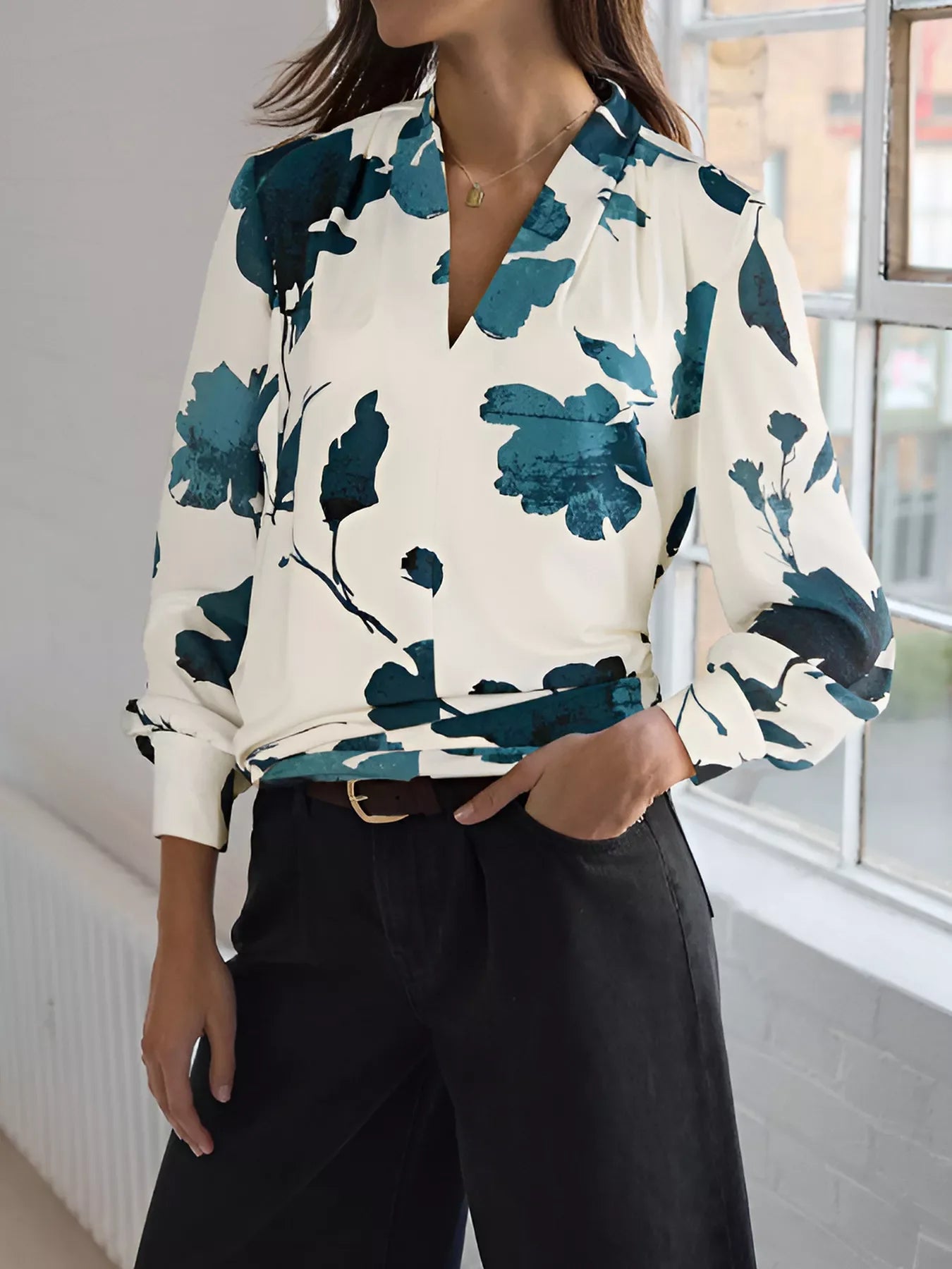 Sylvie Printed V-Neck Blouse - Naarks