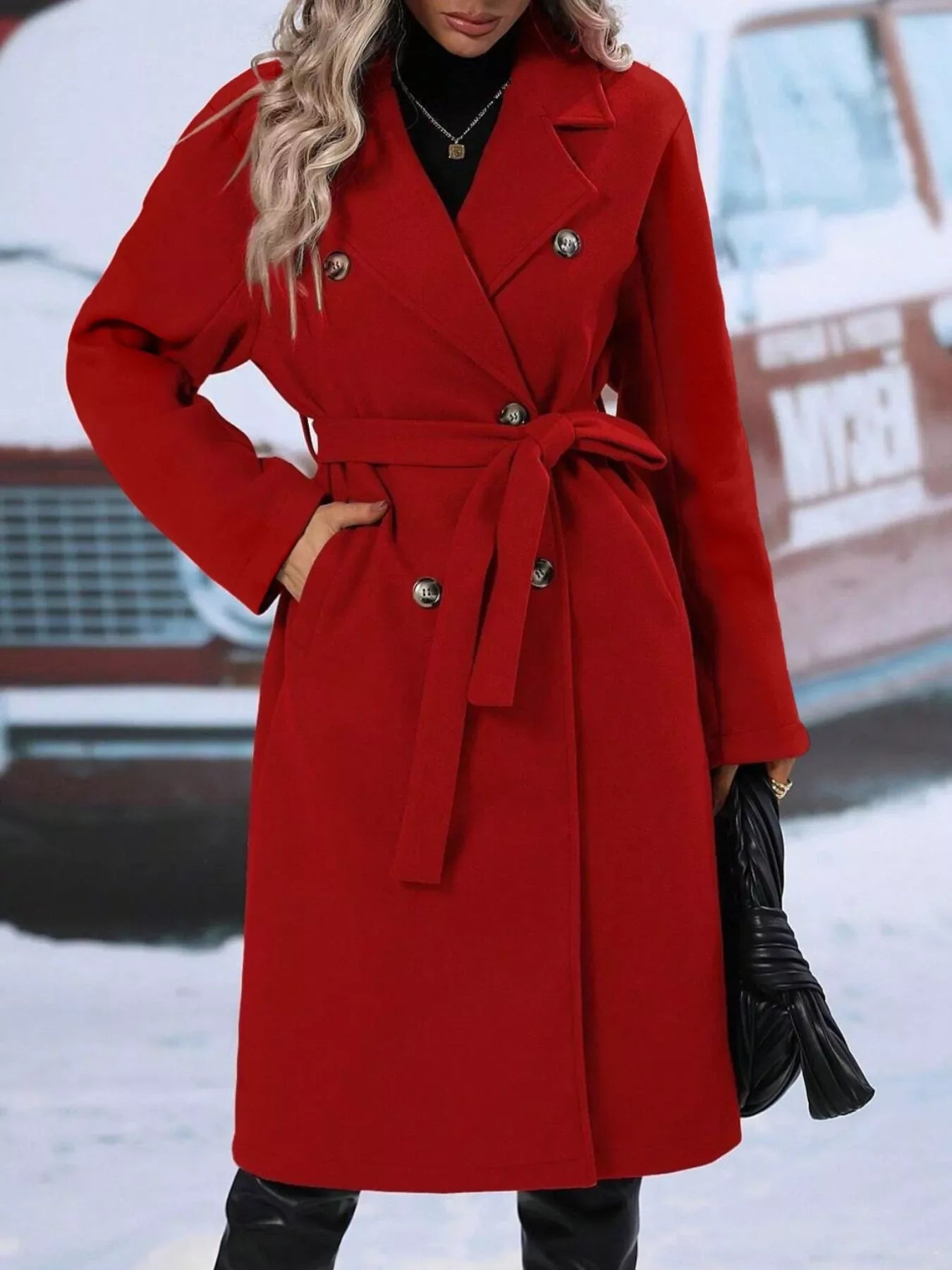 Celestine Double-Breasted Tie-Waist Coat - Naarks