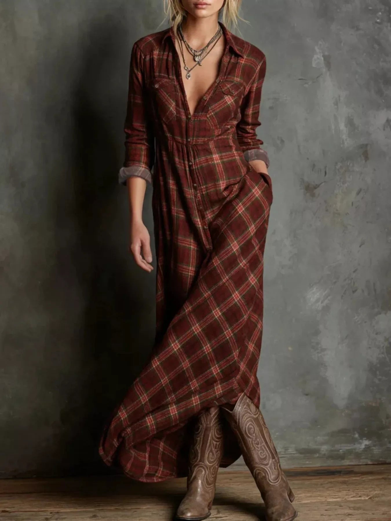 Corvina Plaid Maxi Shirt Dress - Naarks