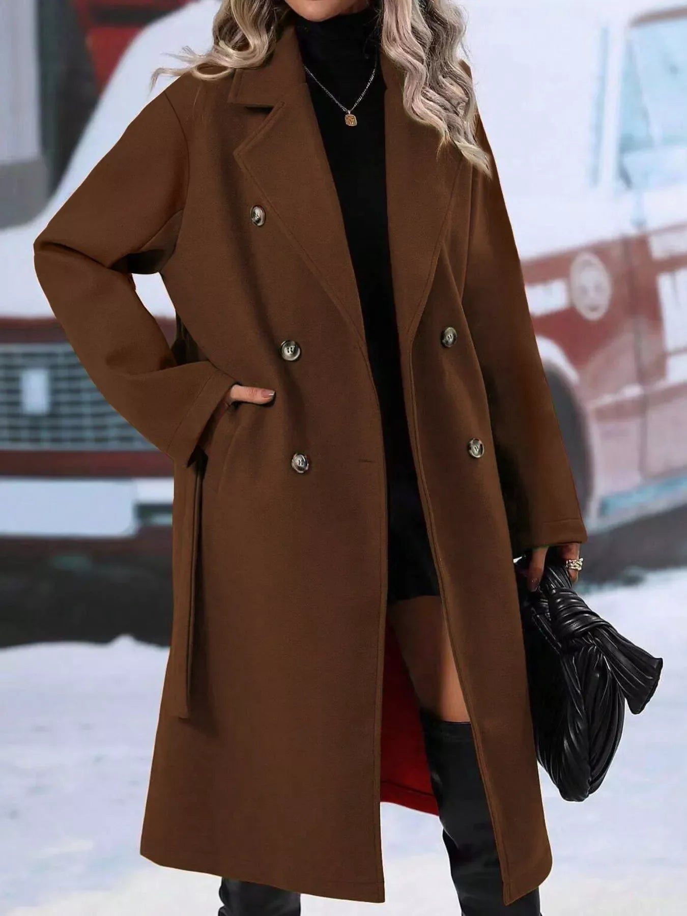 Celestine Double-Breasted Tie-Waist Coat - Naarks