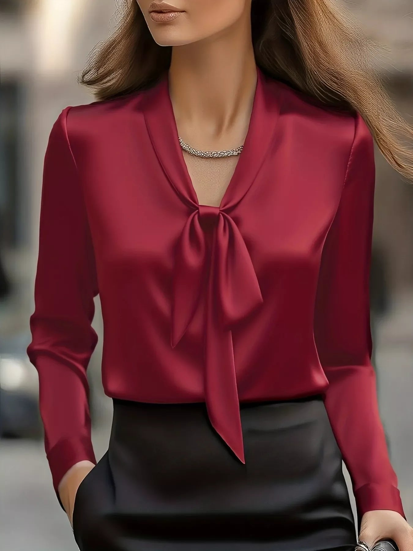 Evelina Satin Tie-Front Blouse - Naarks