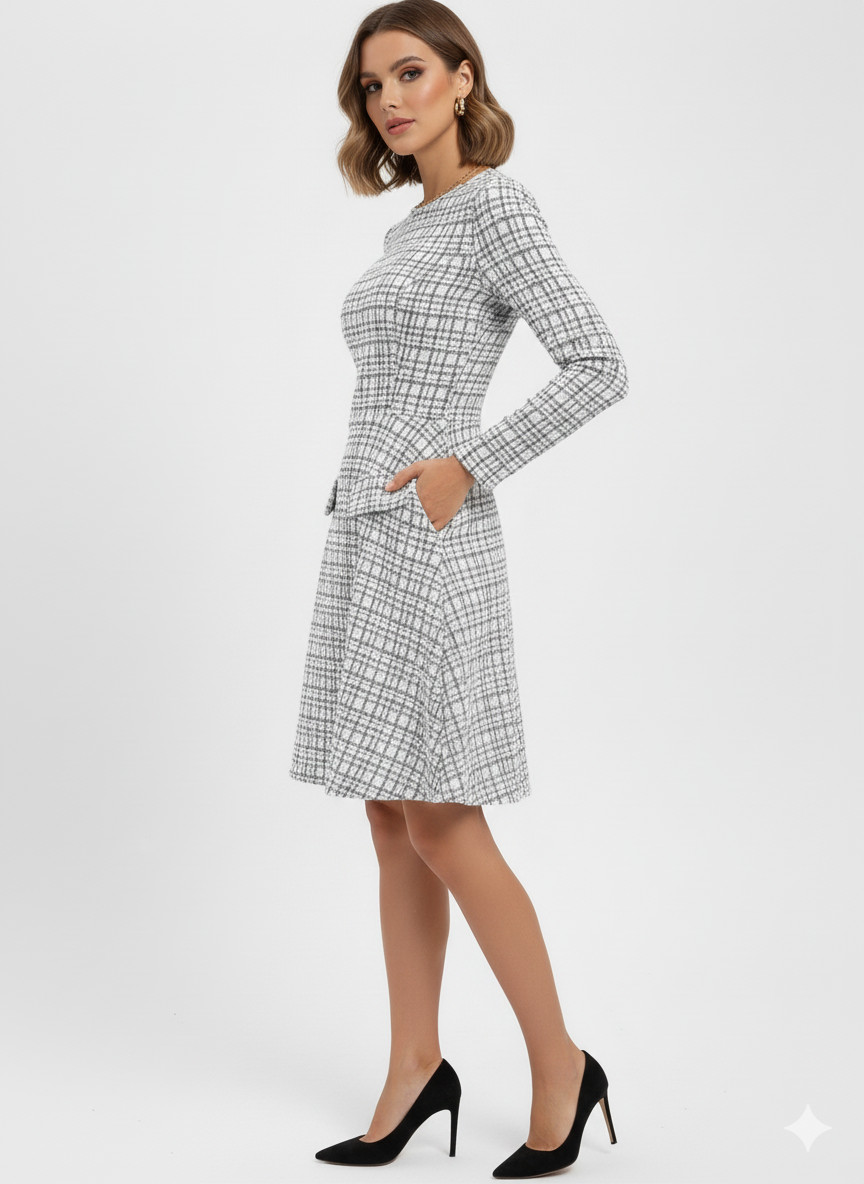 Margot Grid A-Line Dress