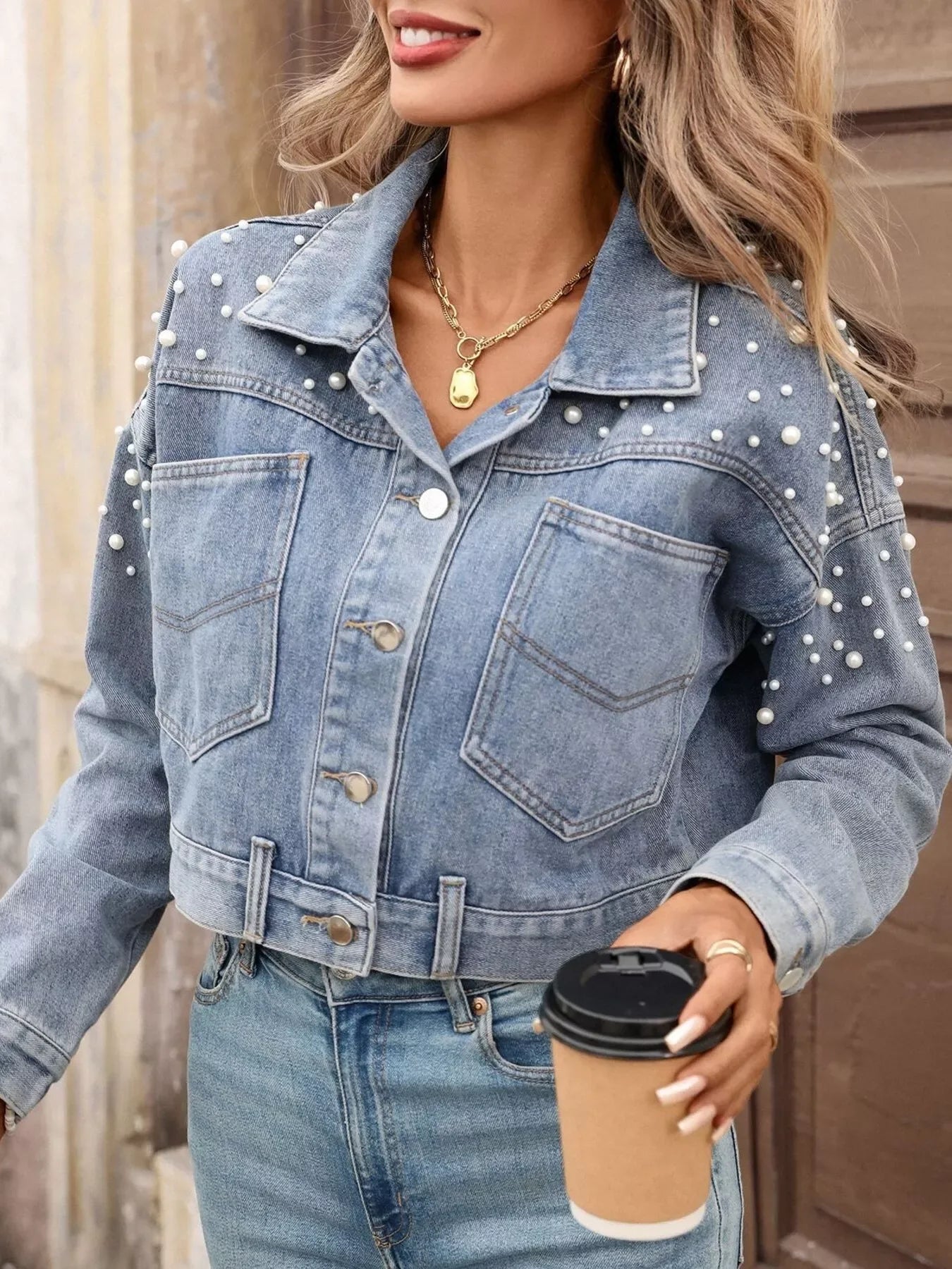 Noelle Pearl Cropped Denim Jacket - Naarks