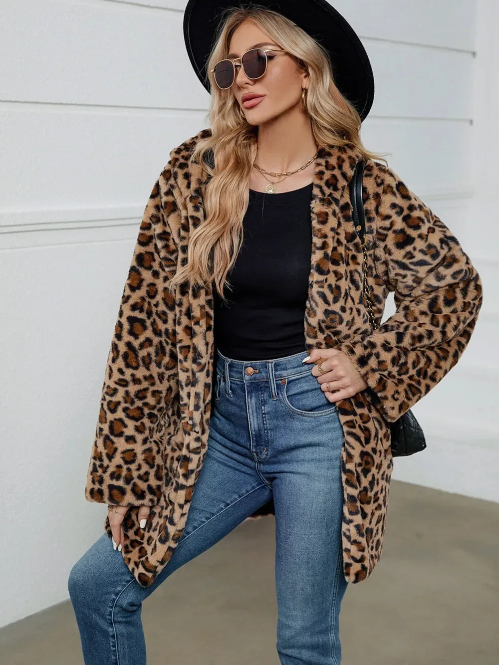 Zeba Fuzzy Leopard Hooded Jacket - Naarks