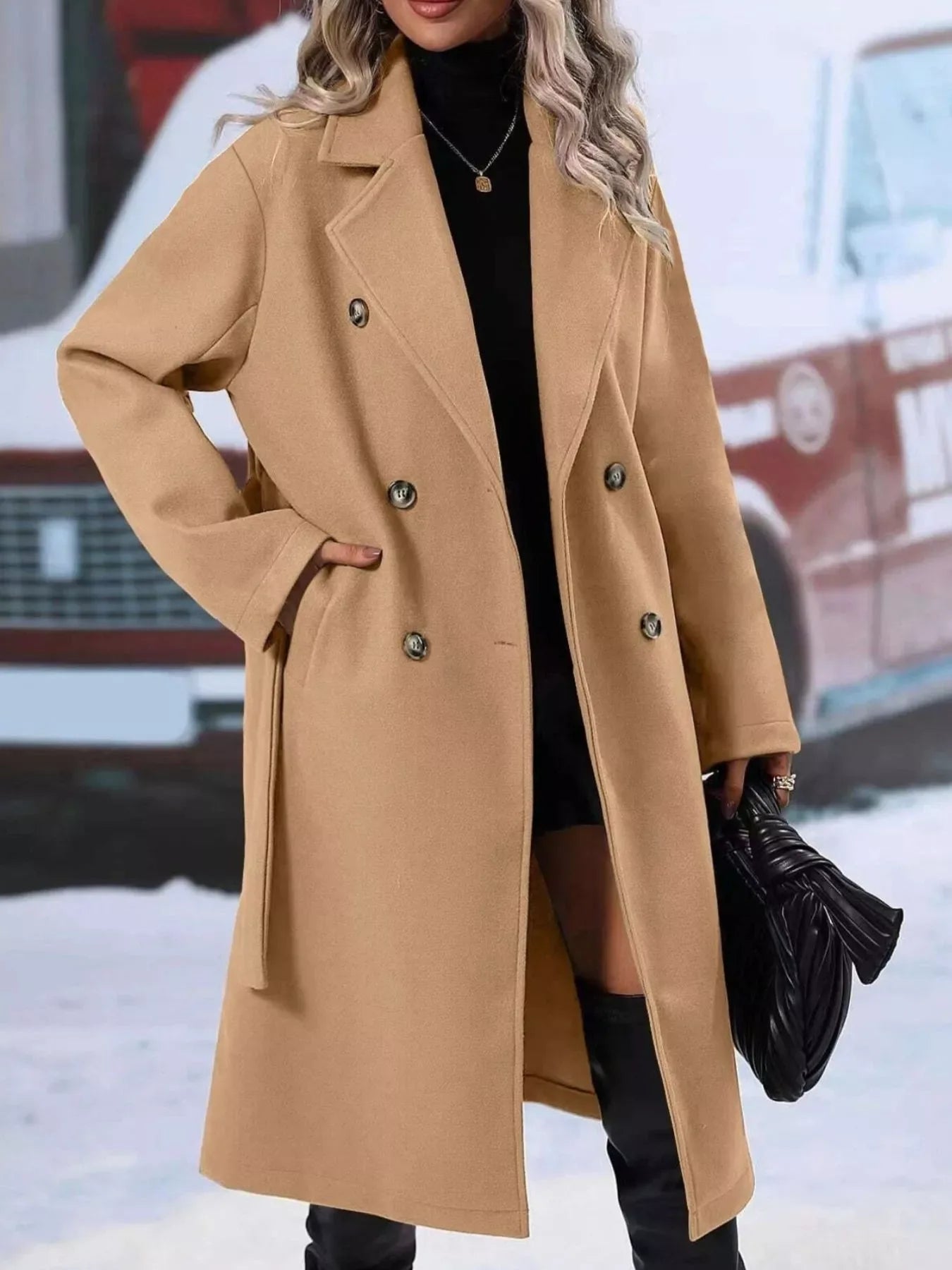 Celestine Double-Breasted Tie-Waist Coat - Naarks