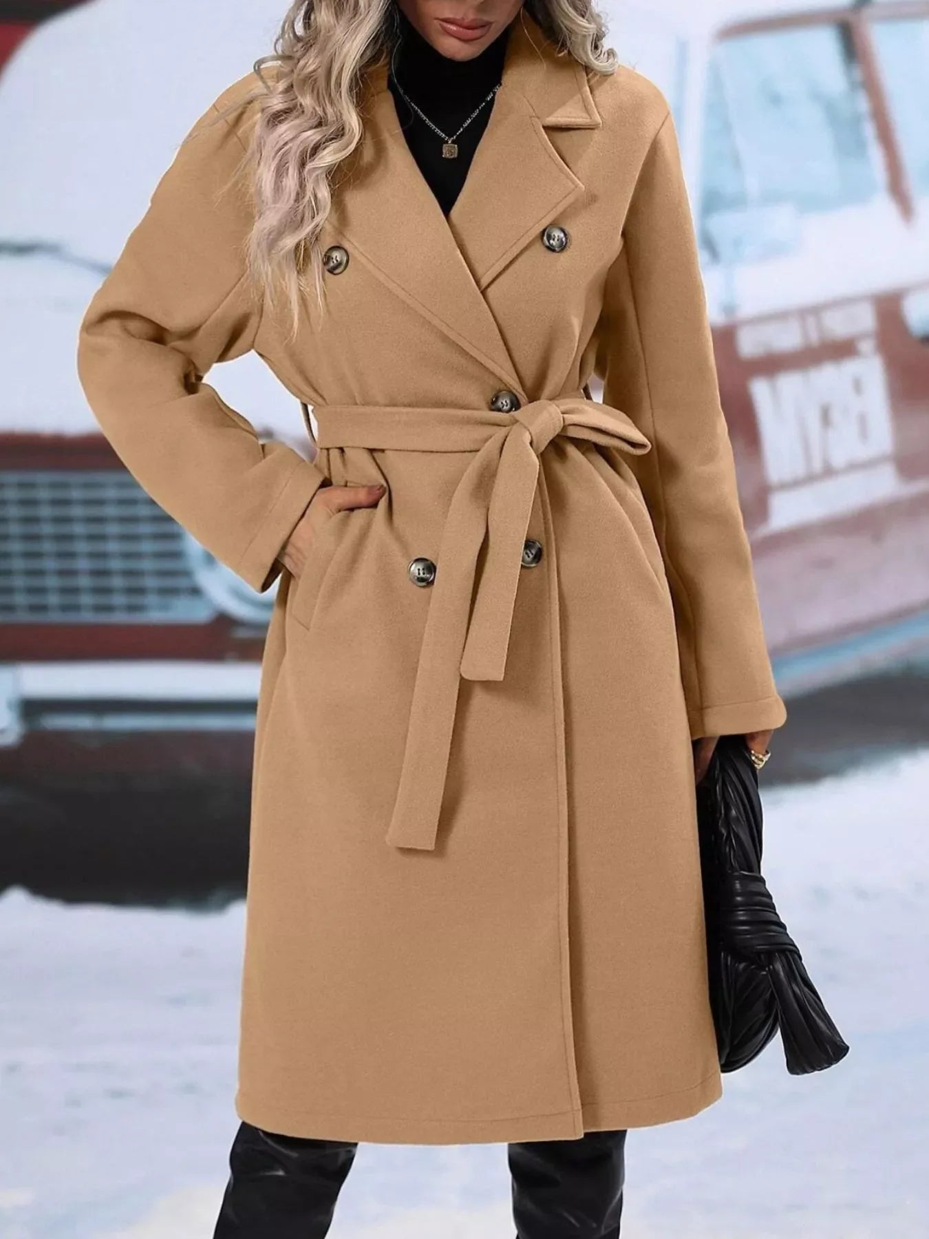 Celestine Double-Breasted Tie-Waist Coat - Naarks