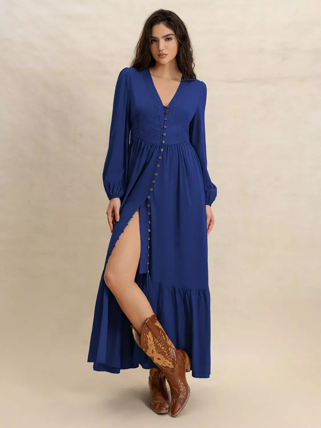 Zafira Lace Button-Front Maxi Dress - Naarks