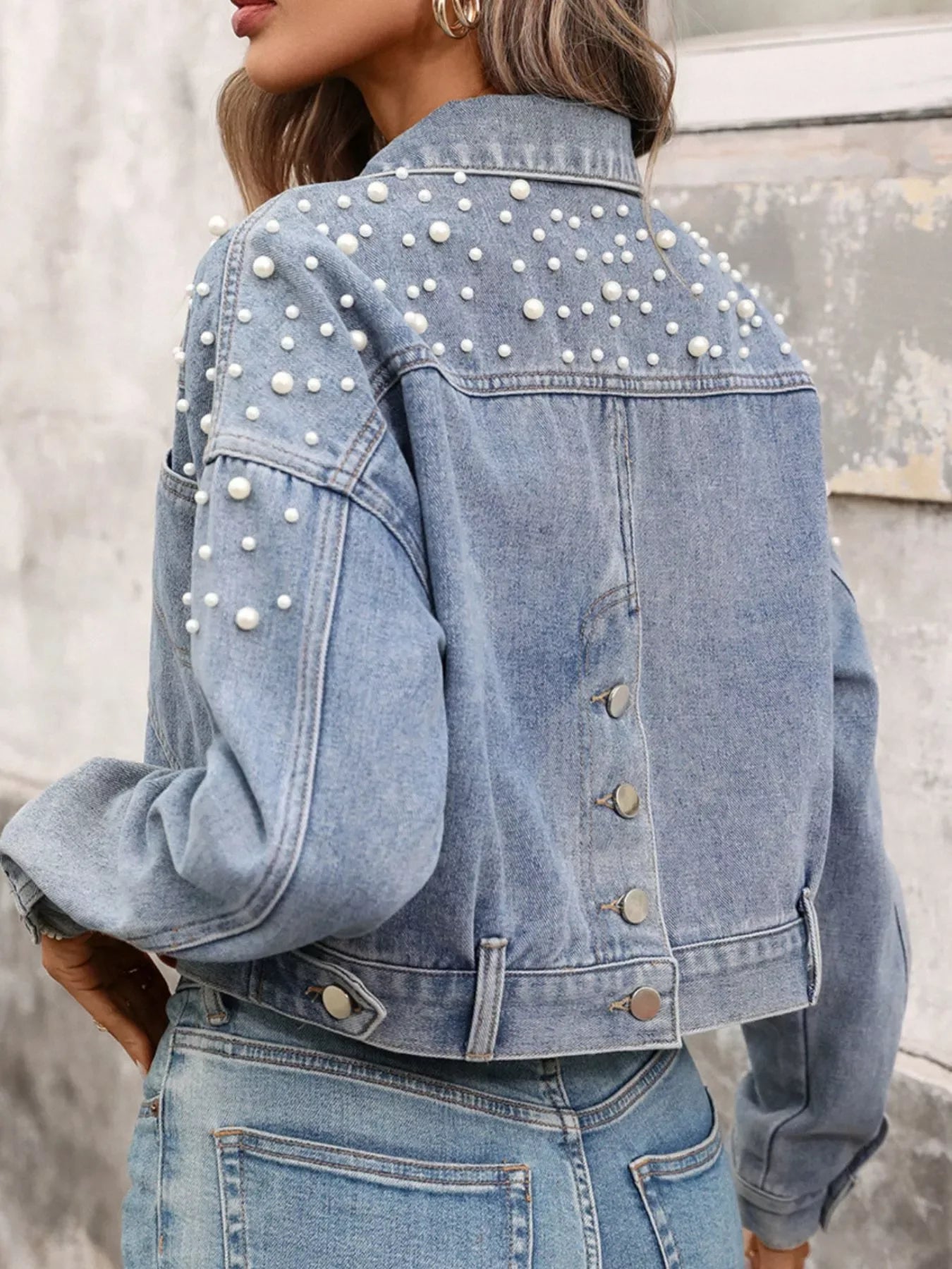 Noelle Pearl Cropped Denim Jacket - Naarks