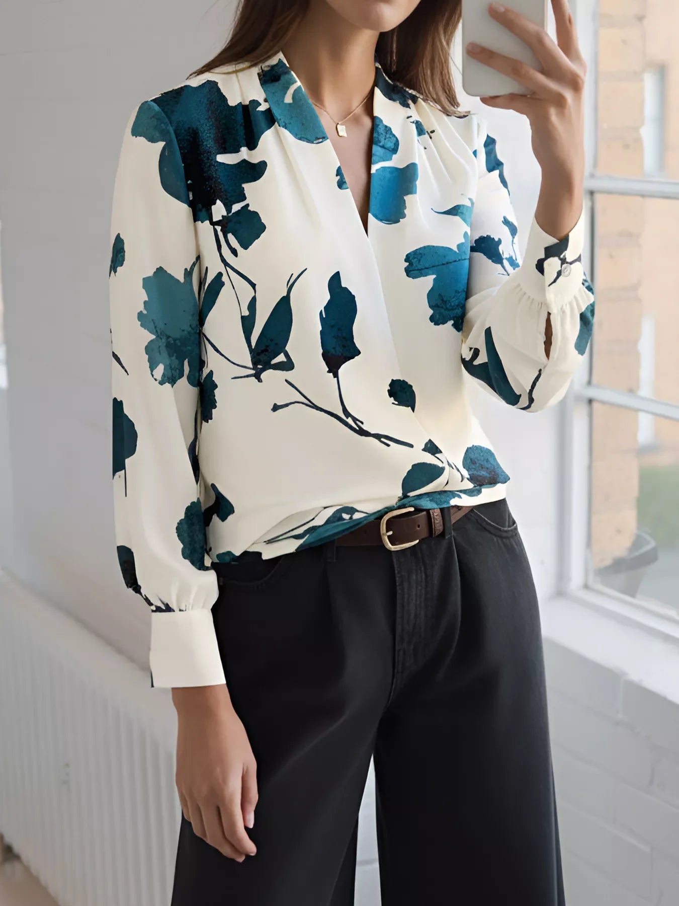 Sylvie Printed V-Neck Blouse - Naarks