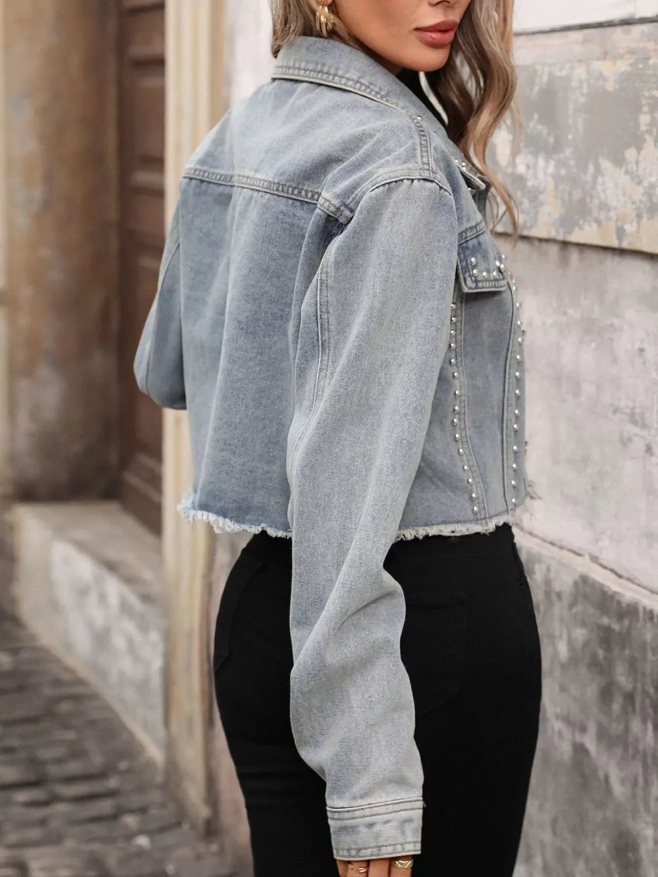 Kania Studded Raw Hem Denim Jacket - Naarks
