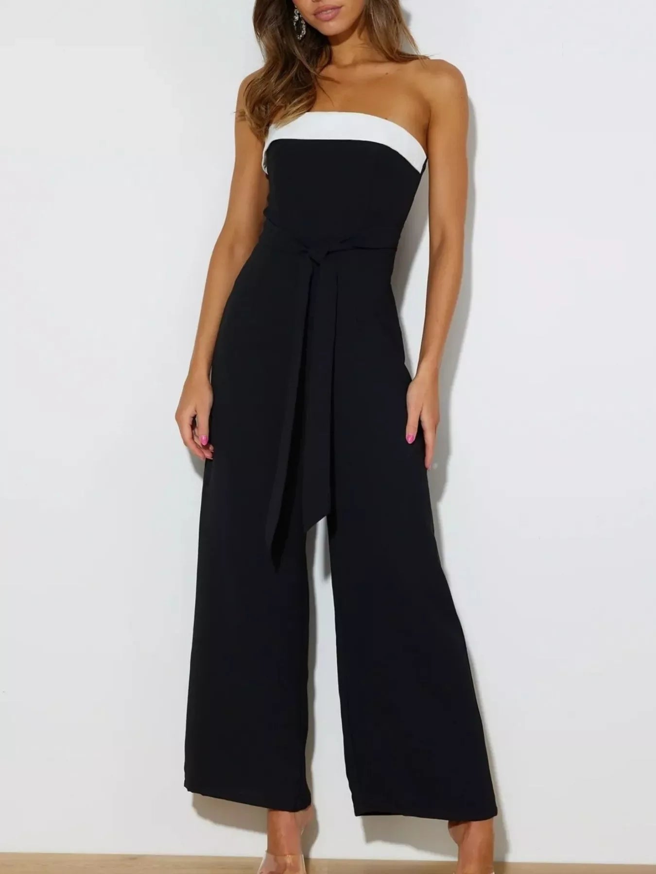 Selara Contrast Tube Wide-Leg Jumpsuit - Naarks