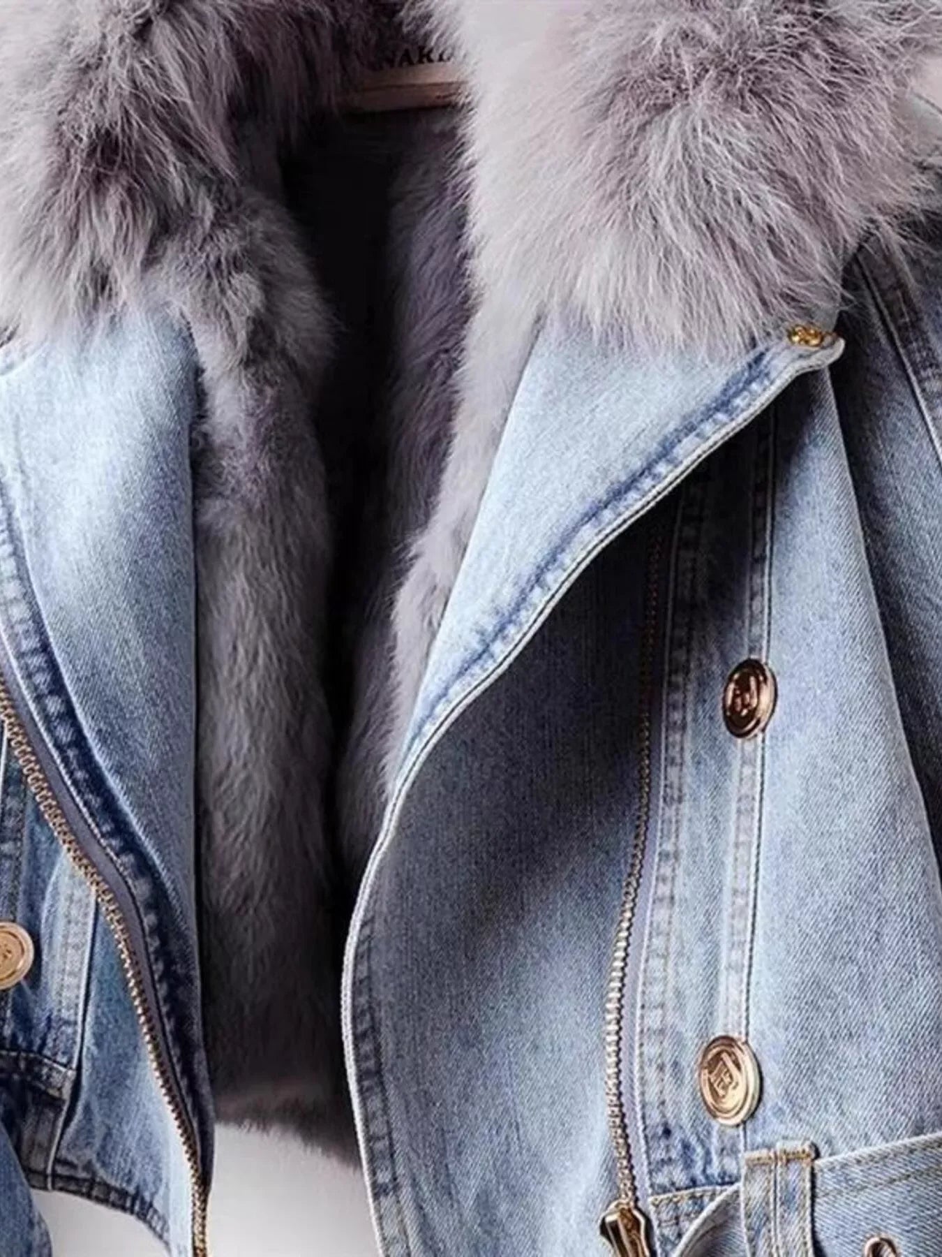 Aurora Faux Fur Collar Denim Jacket - Naarks