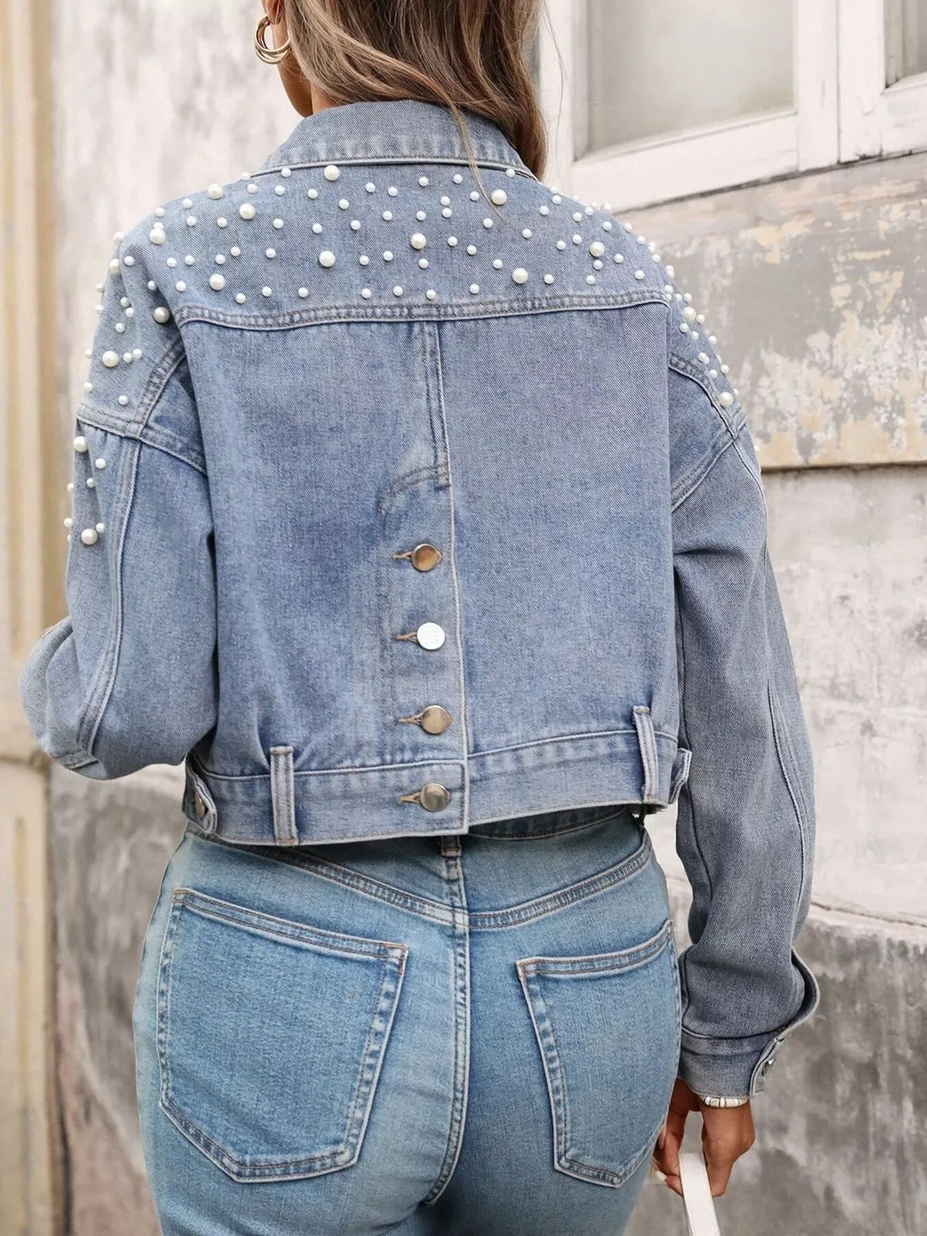 Noelle Pearl Cropped Denim Jacket - Naarks