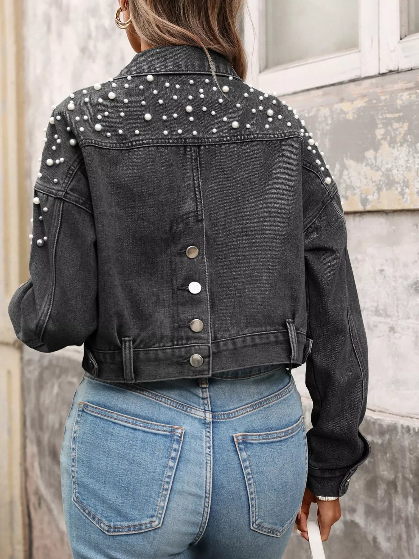 Noelle Pearl Cropped Denim Jacket - Naarks