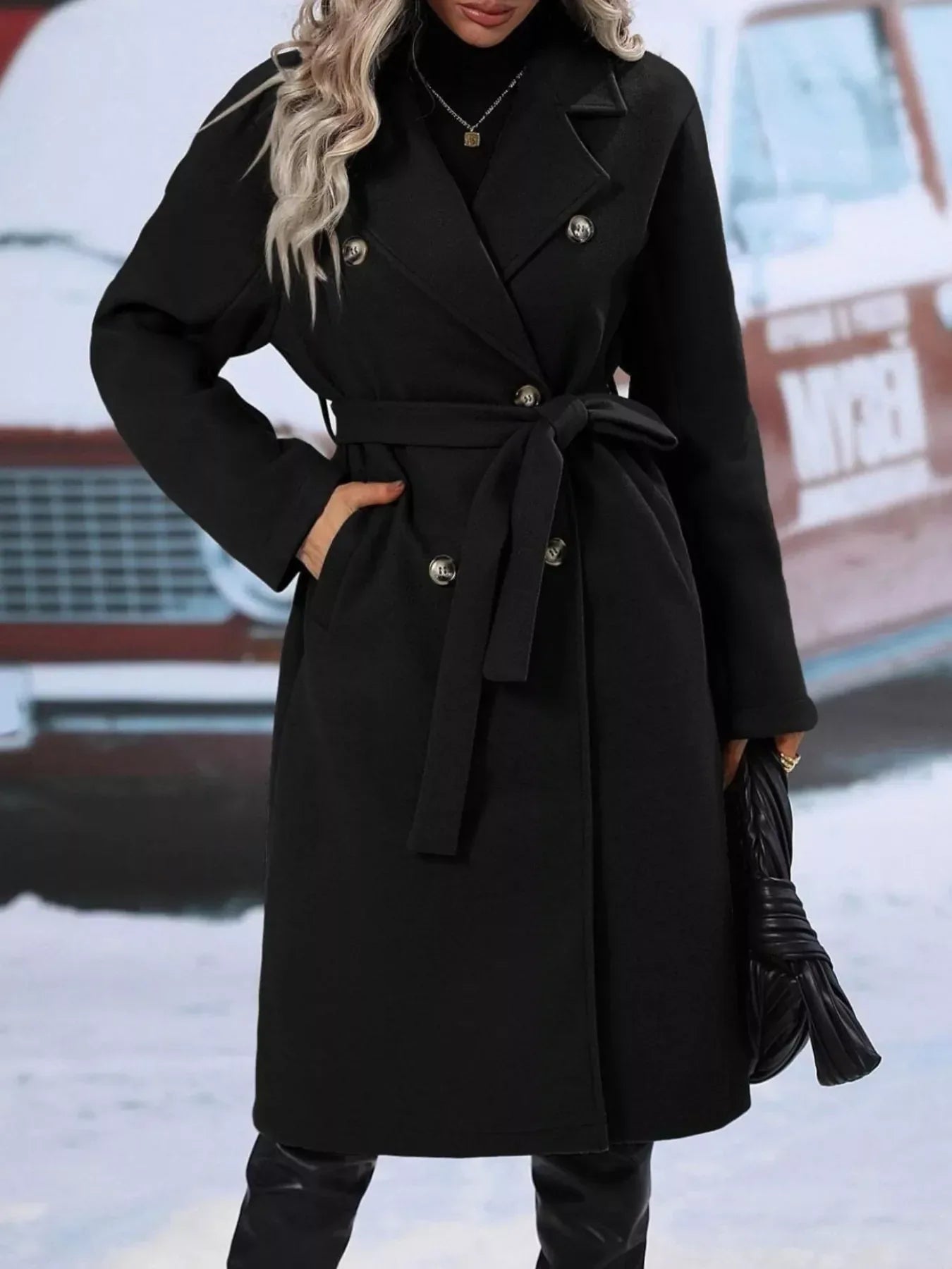 Celestine Double-Breasted Tie-Waist Coat - Naarks