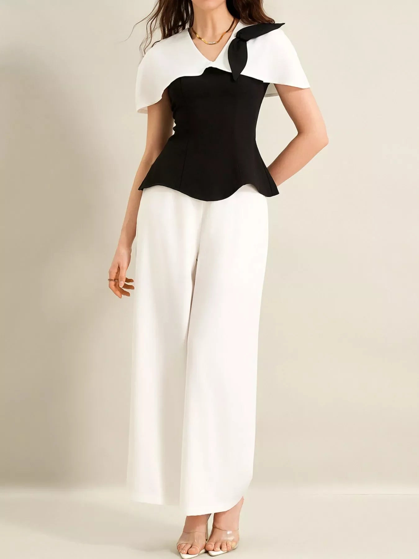 Katrina Peplum Top & Wide-Leg Pants Set - Naarks