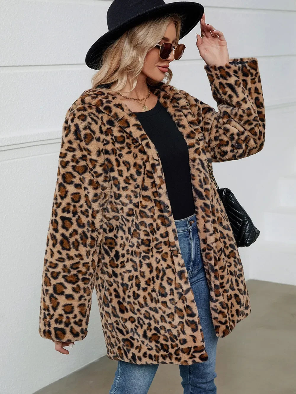 Zeba Fuzzy Leopard Hooded Jacket - Naarks