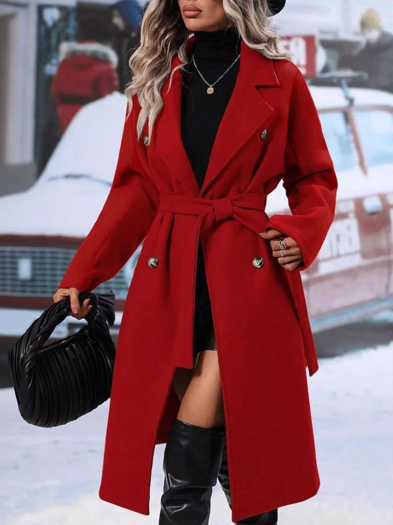 Celestine Double-Breasted Tie-Waist Coat - Naarks