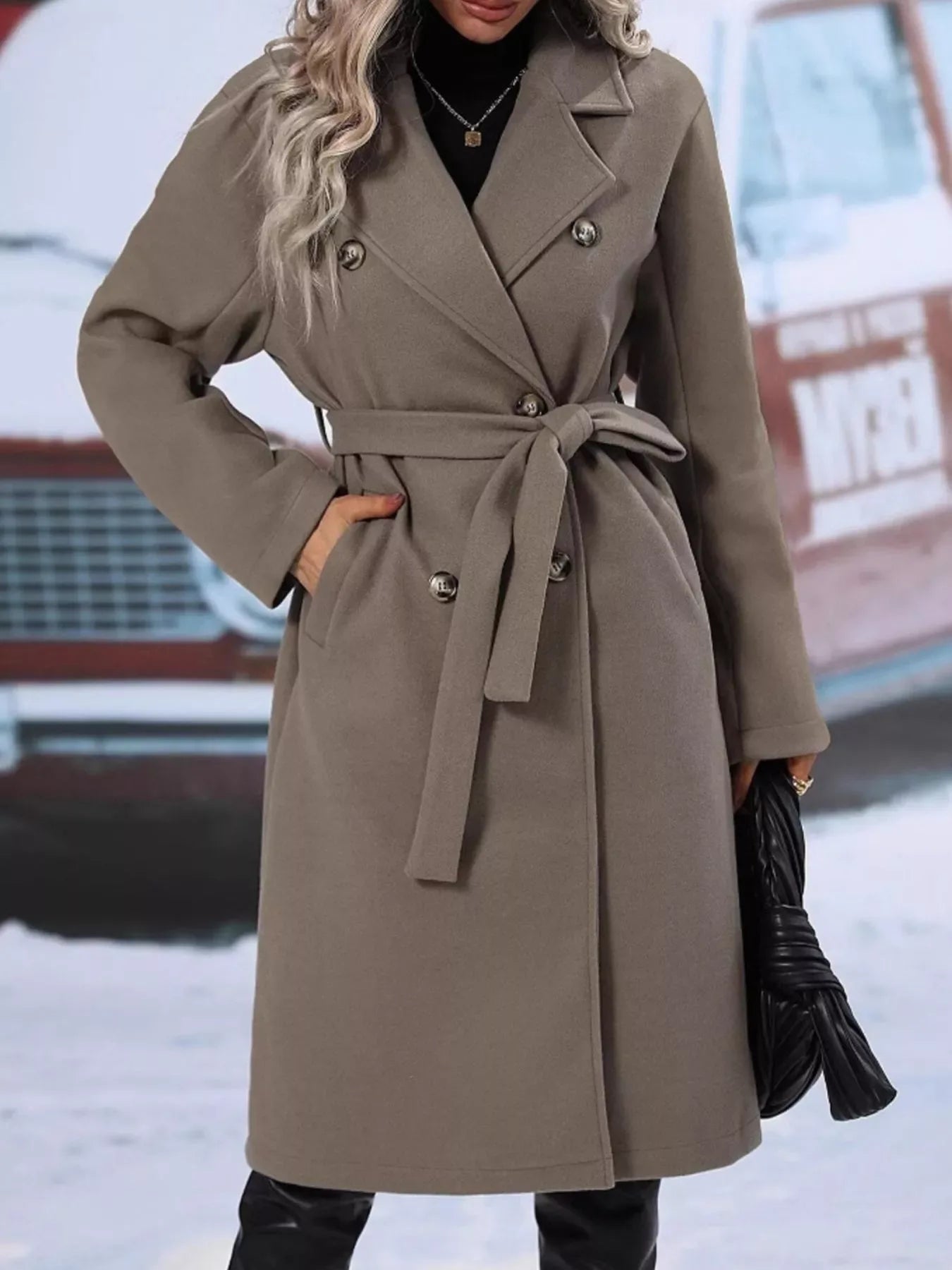 Celestine Double-Breasted Tie-Waist Coat - Naarks