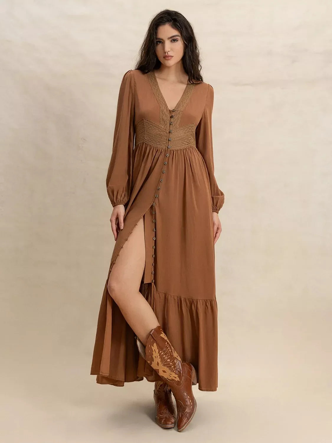 Zafira Lace Button-Front Maxi Dress - Naarks