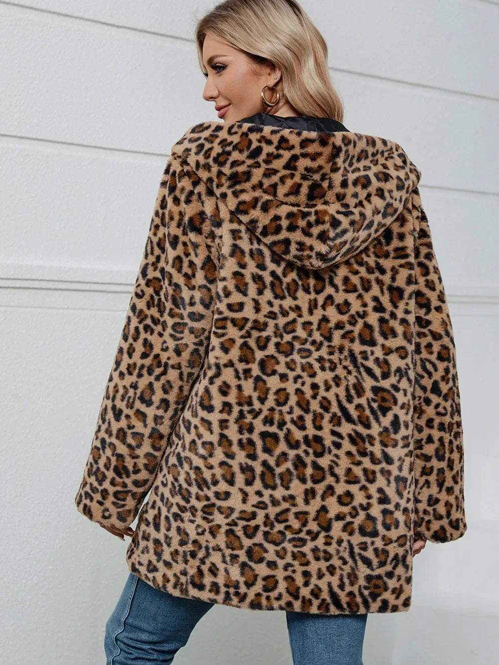 Zeba Fuzzy Leopard Hooded Jacket - Naarks