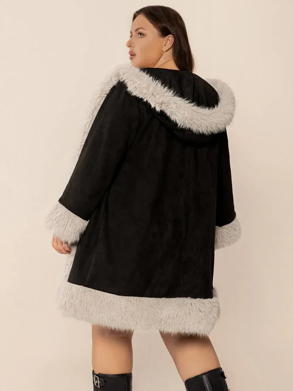 Kiora Fuzzy-Trim Hooded Coat - Naarks