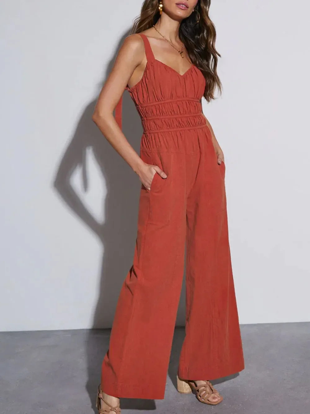 Mirelle Ruched Wide-Strap Jumpsuit - Naarks