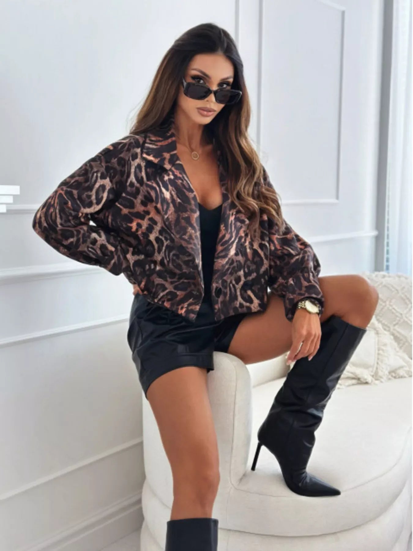 Selene Leopard Cropped Blazer - Naarks