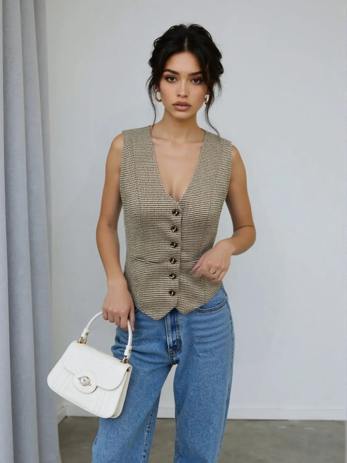 Lara Plaid Button-Down Vest - Naarks