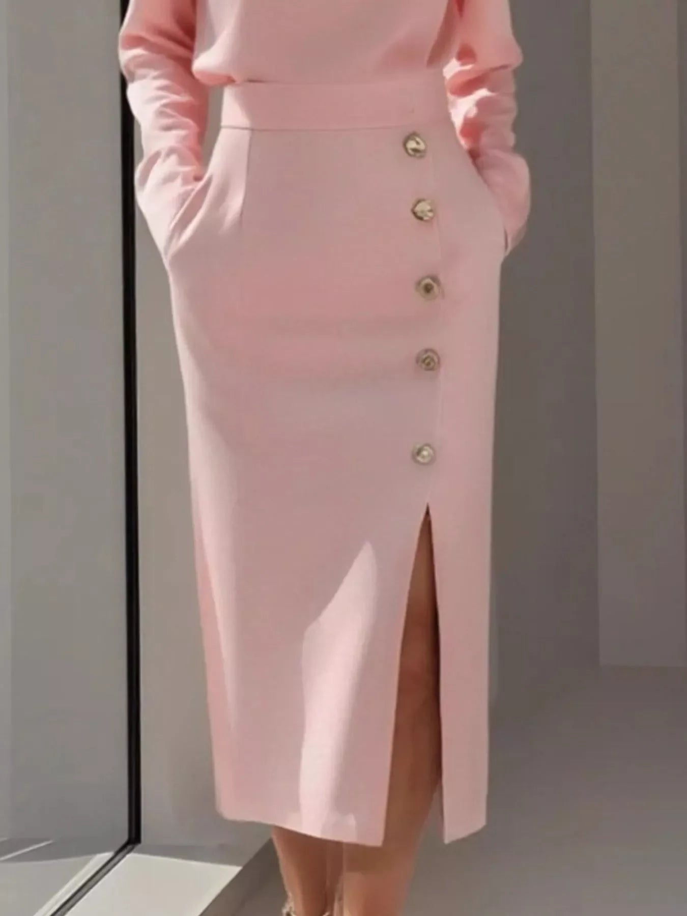 Safina Button-Detail Midi Dress - Naarks